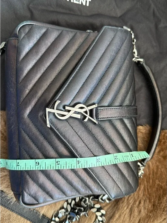 Saint Laurent Black Quilted Leather Shoulder Bag with Silver YSL Logo - Picture 12 of 12